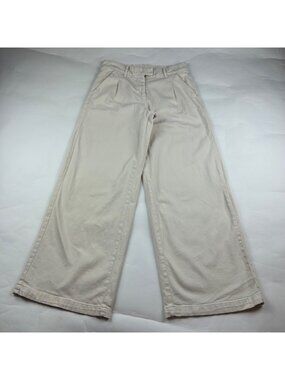 LONG American Eagle Ivory Stretch Canvas Wide Leg Trouser Pant 6L